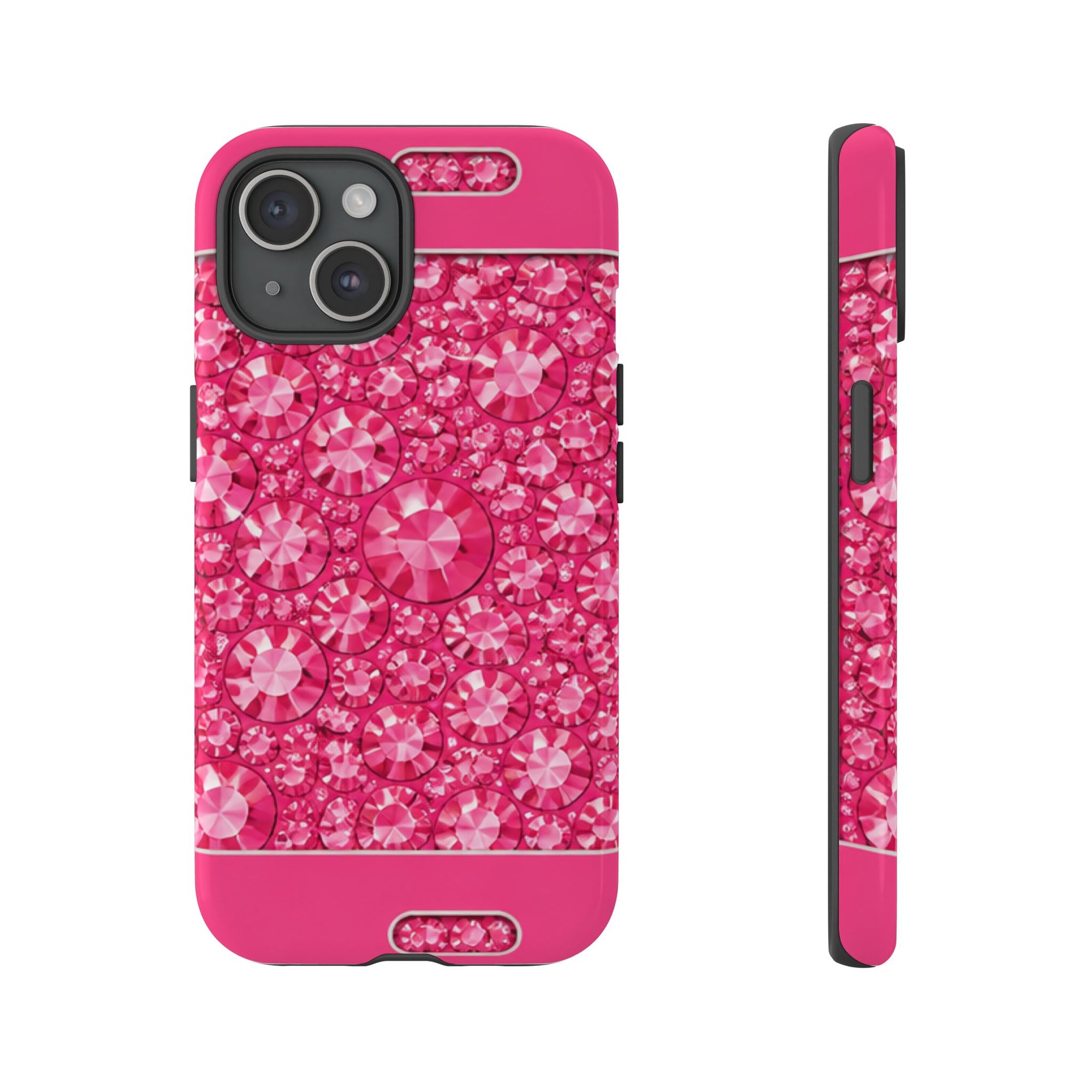 Bling rhinestone iPhone case with hot pink gem details - slim fit | ChicPlates