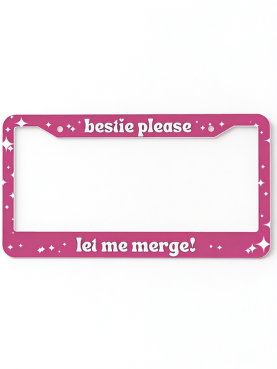 Silly Mood meme license plate frame in pink aluminum | ChicPlates